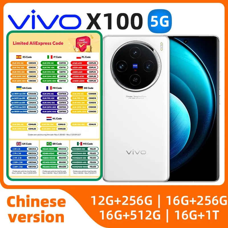 

VIVO X100 5g smartphone Dimensity 9300 50MP Rear Camera 6.78" 120HZ AMOLED 120W 5000mAh NFC OTA OTG Original used phone