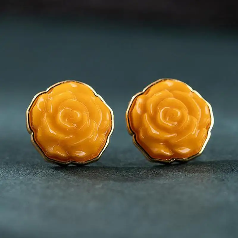 

Серьги-гвоздики из серебра 925 пробы с желтым янтарем, женские целебные драгоценные камни, ювелирные изделия, балтийский янтарь, роза, серьги-гвоздики из стерлингового серебра 925 пробы