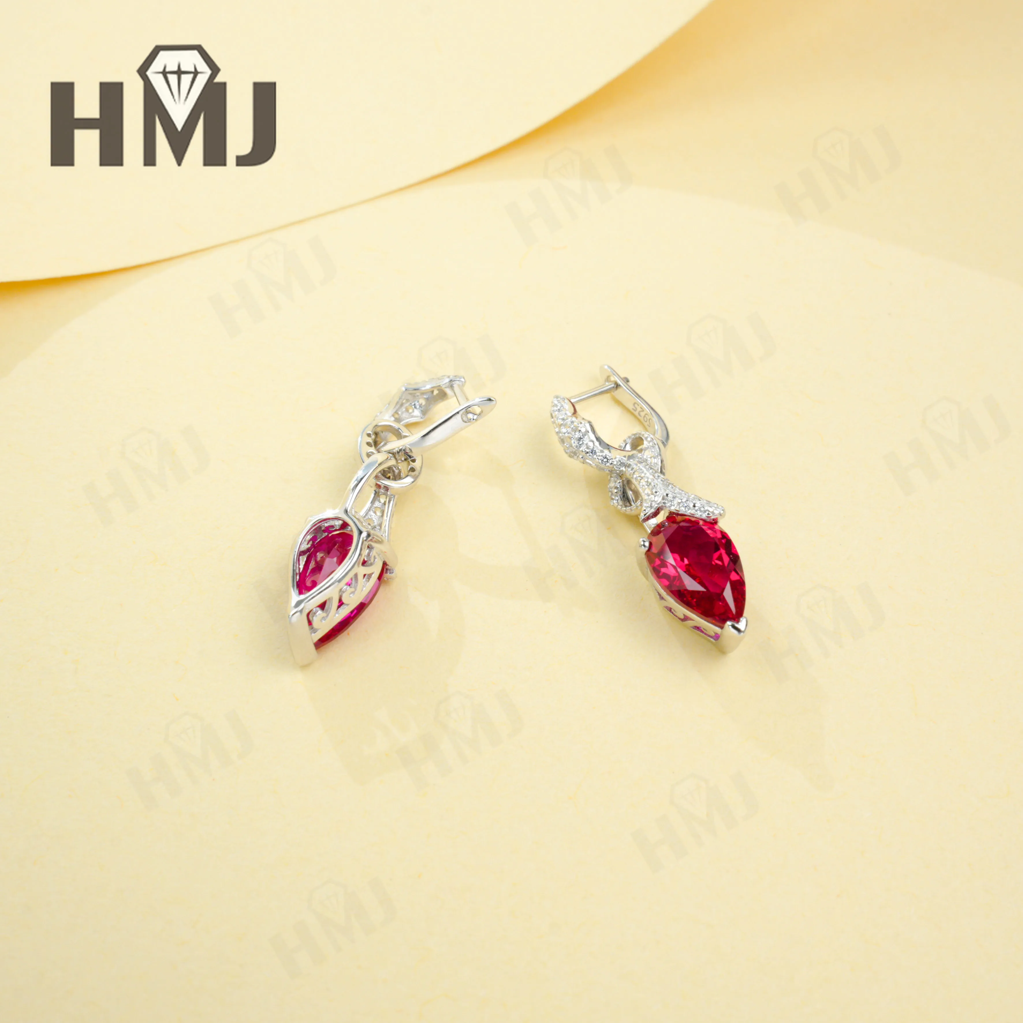 إسقاط أقراط مع 3.5-5.8CT الكمثرى روبي الياقوت كولومبيا S925 مزاجه الأقراط الطويلة للنساء حفلة خطوبة هدية الحلي #2