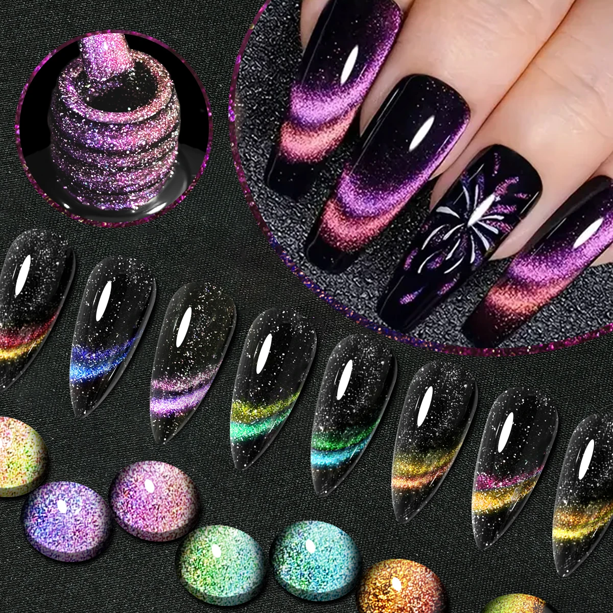 

Faandin 6Pcs/Set 0.24oz*6 Bottles + Magnet, Colorful Patterns, Rich and Diverse Light Changes, Aurora Cat Eye Gel Nail Polish Gift Box, Wear-Resistant, Long-Lasting and Firm, Not Easy to Fall Off, DIY Light Changes wit