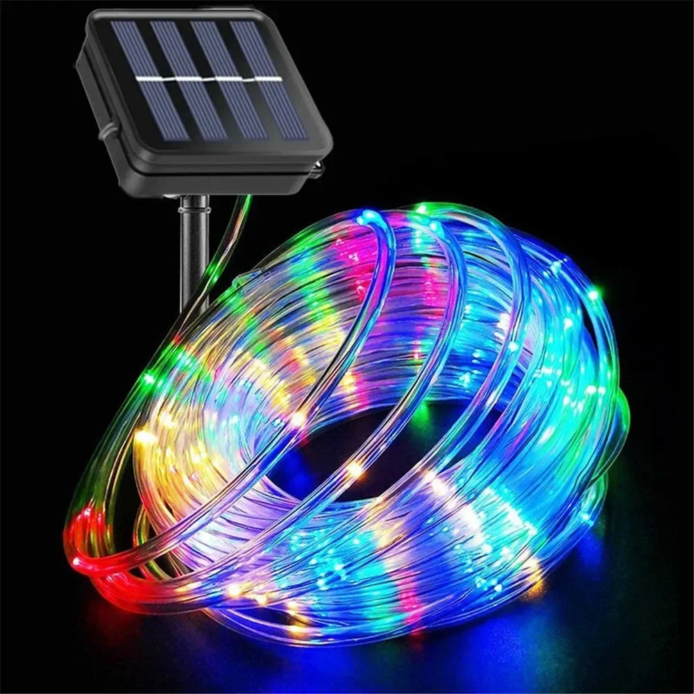 1pc Outdoor Solar LED String Light 50/100/200 LED Tube Rope String Lights With 8 Modes Waterproof For Home Garden Walkway Dceor