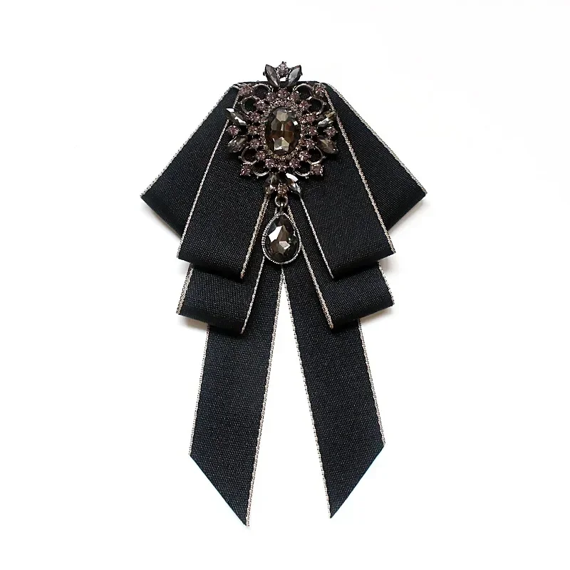 Schwarze Vintage-Kristalle, große Schleife, 2024, Band, Hemd, vorgebundene Schleife, Krawatte, Broschen, Anstecknadeln für Damen und Mädchen, elegantes Rechteck