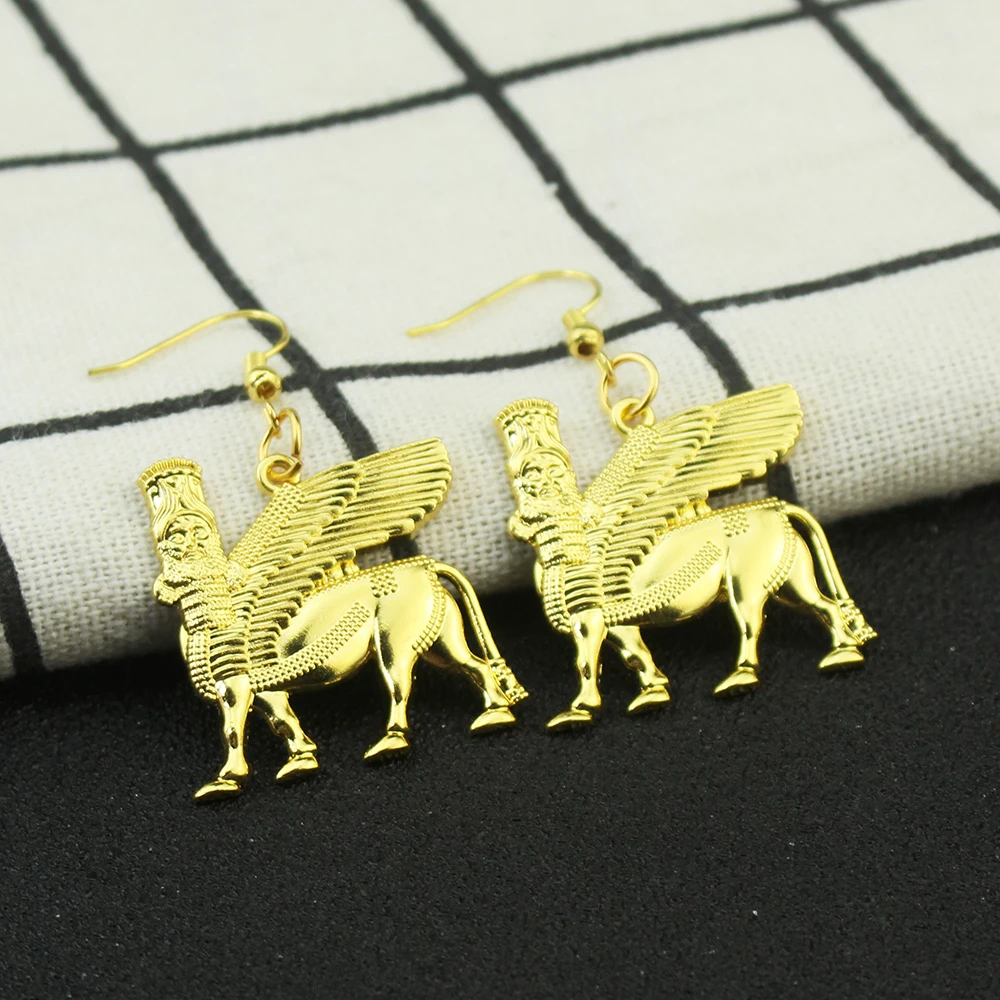 أقراط قلادة أشور للنساء والرجال لاما، لاما، ثور مجنح لاماسو هي مجوهرات إلهية واقية آسيوية #3