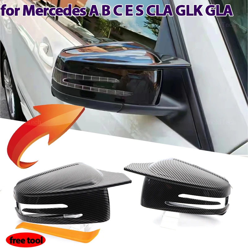 

Carbon Fiber Look Black Side mirror cover Replacement for Mercedes-Benz W204 E W212 W176 W246 CLS C218 GLA X156 ABS