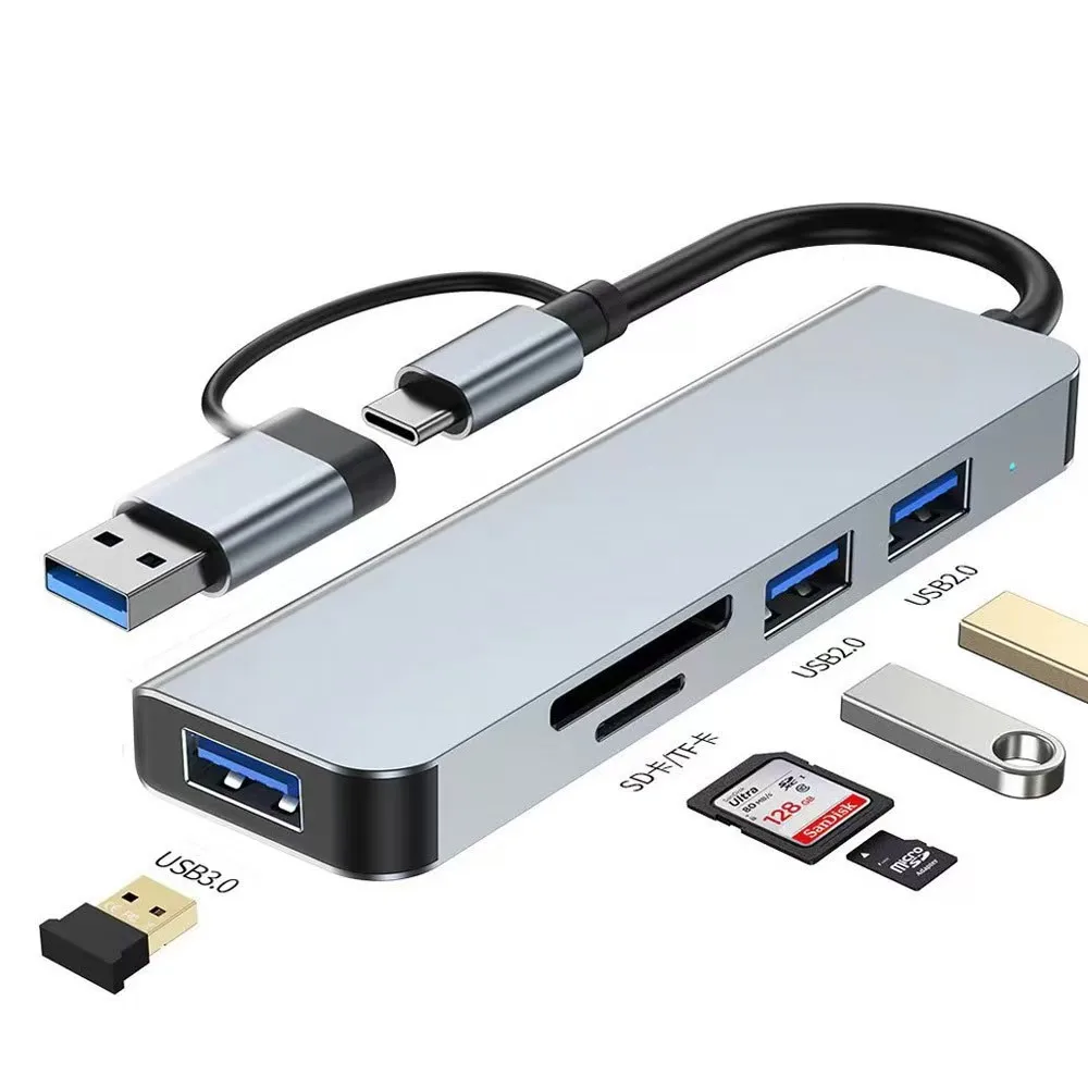 5 in 2 HUB USB 3.0 Type C Adapter Docking Ststion USB 2.0 Port TF SD Card Reader Multi-hub Splitter for Macbook Pro Computer