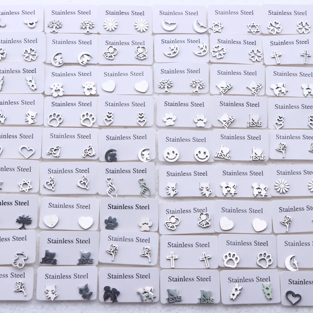 30Pairs/Lot Fashion Simple Stainless Steel Stud Earrings For Women Flower Mixed Style Jewelry Accessories Party Gift Wholesale