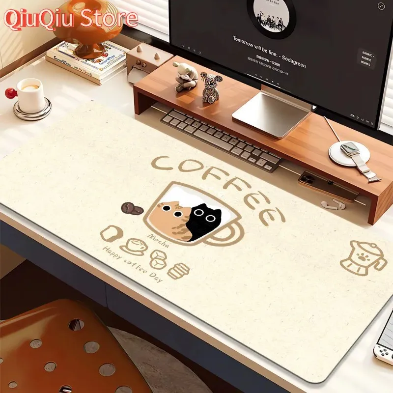 Cute Cartoon Coffee Little Black Cat Mouse Pad Large Girl Good-looking Office Computer Desk Mat Home Desk Table Keyboard Protect