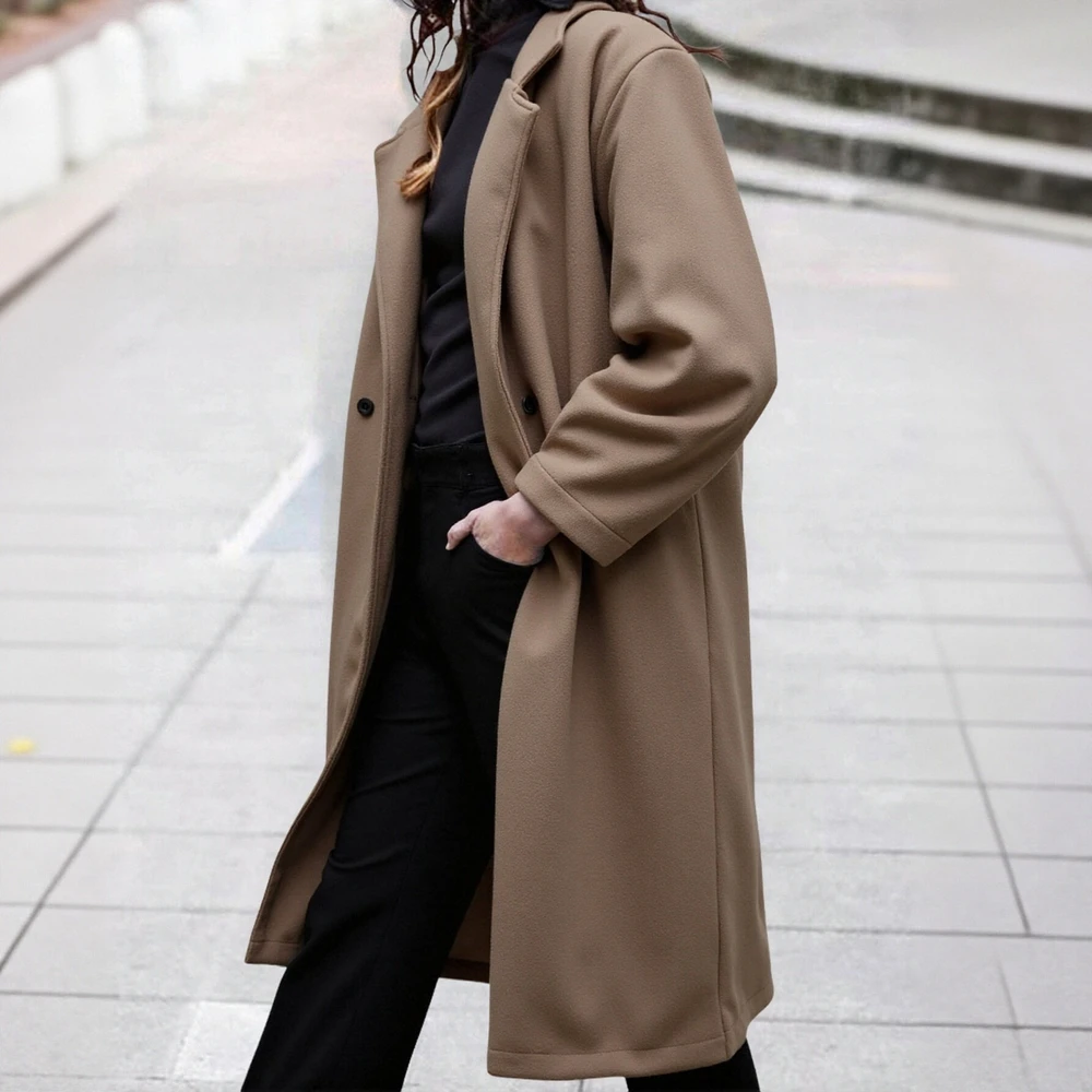 

Женское зимнее модное пальто, простая базовая однотонная повседневная верхняя одежда с длинными рукавами и v-образным вырезом на пуговицах спереди