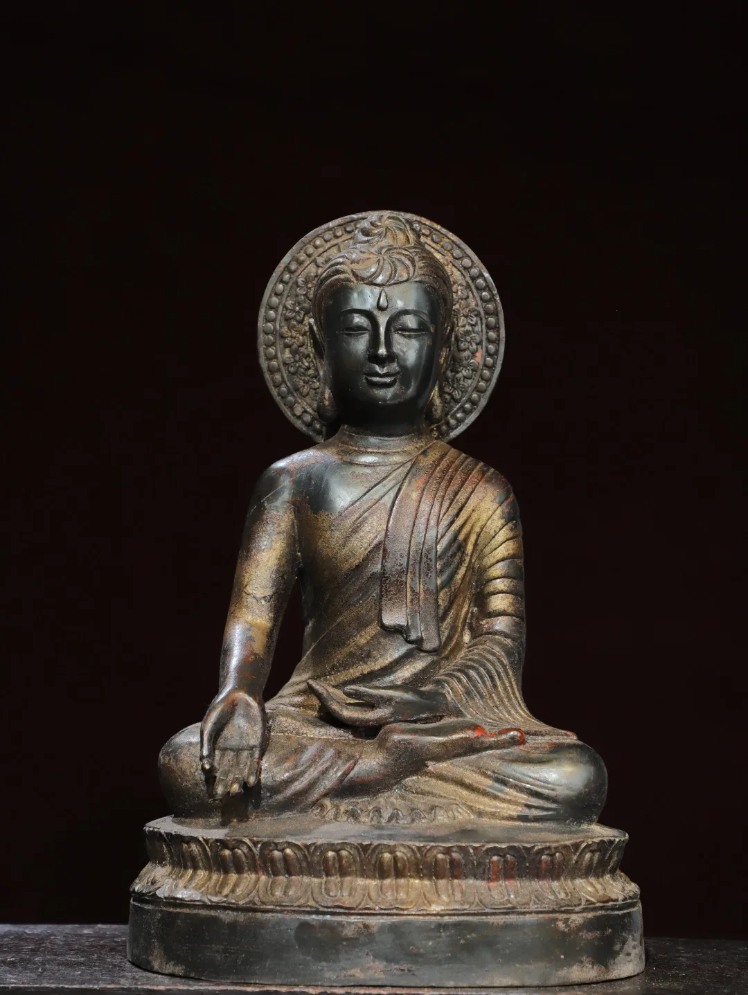 

14"Tibetan Temple Collection Old Bronze Cinnabar Gilded Buddha Light Shakyamuni Sitting Buddha Sitting Buddha Worship Hall