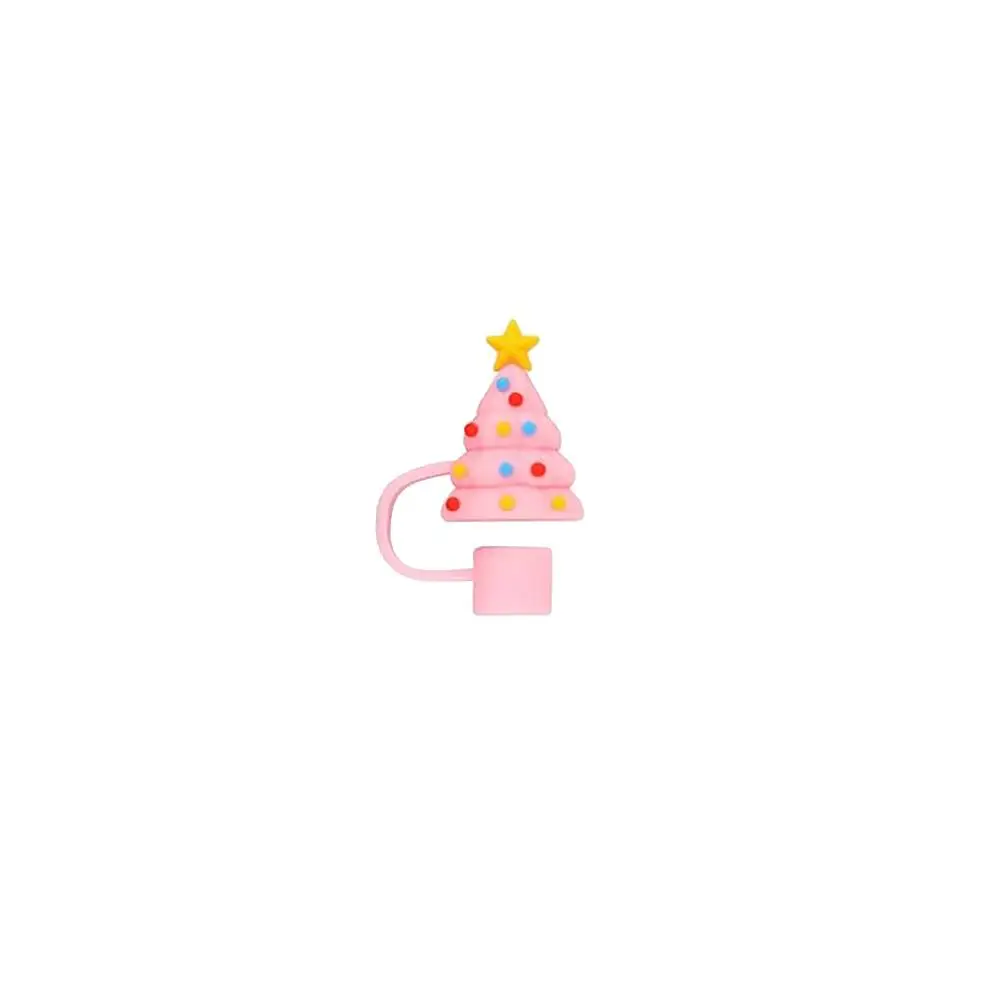 Straw Protector Cover Christmas Silicone Leakproof Dust Cap Cute Straw Topper for Drinking Reusable 10mm Straws