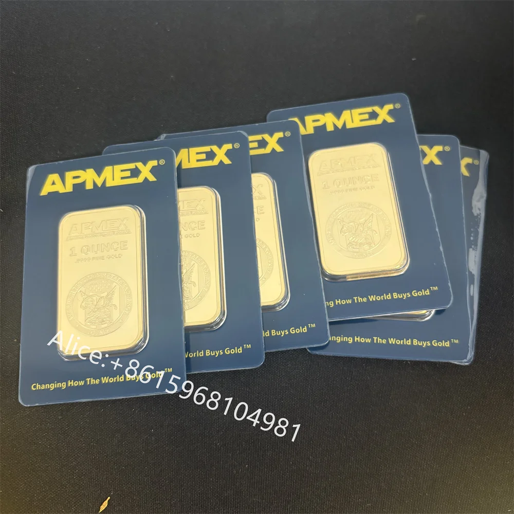 

1 OZ Apmex Gold Plated Bar Apmex Bullion Non-Magnetic Copper Sealed Packing Golden Silver Bar Metal Collectibles Business Gift