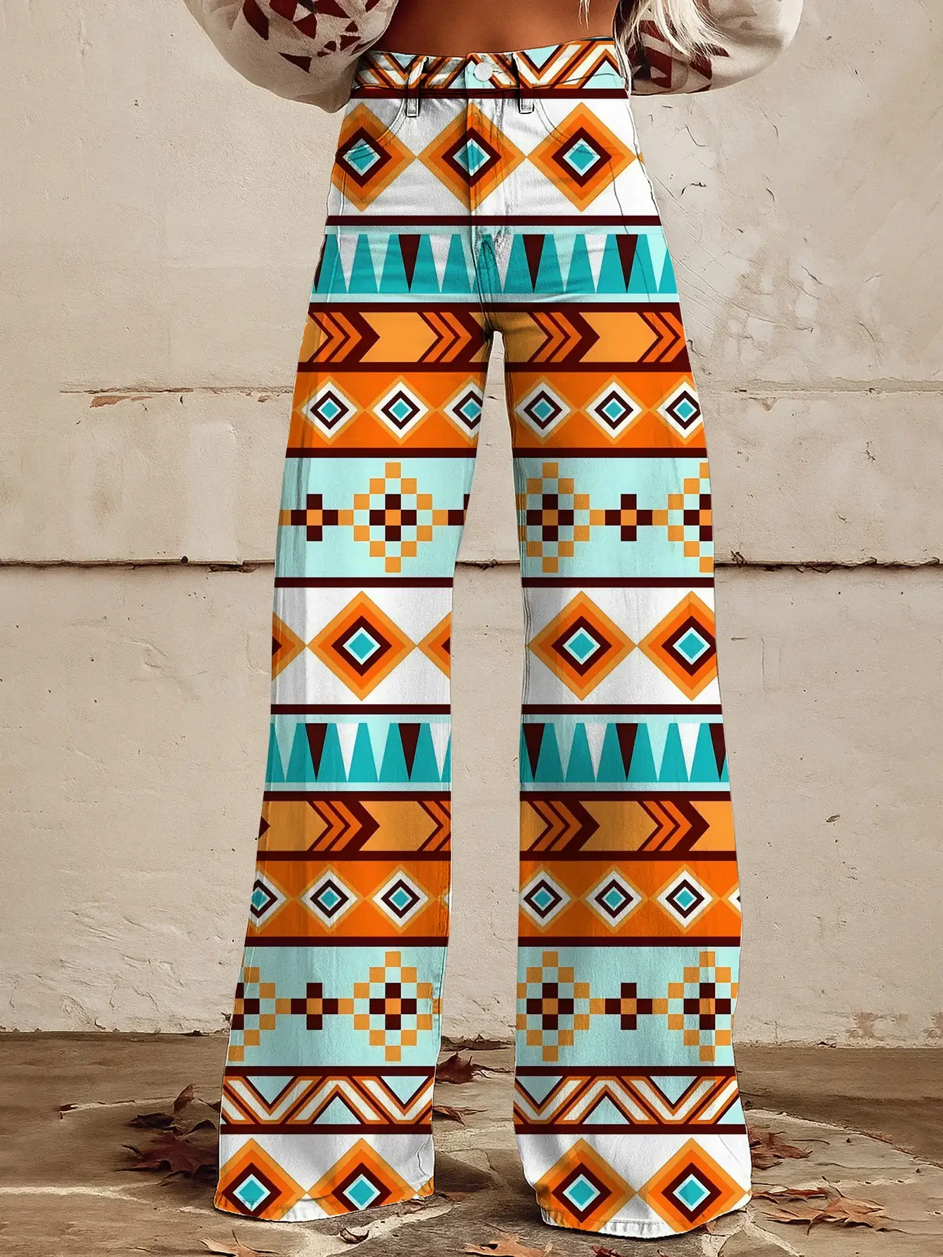 2026년 다양한 컬러풀한 웨스턴 프린트가 돋보이는 캐주얼 청바지, 루즈한 와이드 레그 디자인, 게임 세계의 바지