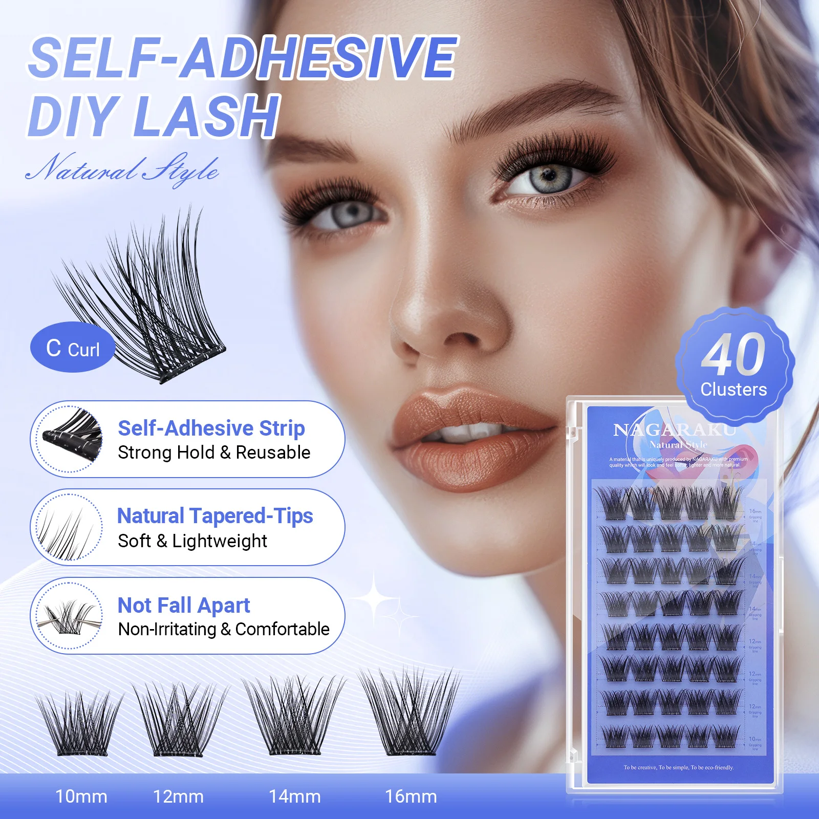 NAGARAKU Selbstapplizierbare Manga DIY Cluster-Wimpernverlängerung Segmentierte Wimpern Kleberfreie Make-up-Tools Anti-Klebstoff-Pinzette – Detail 7