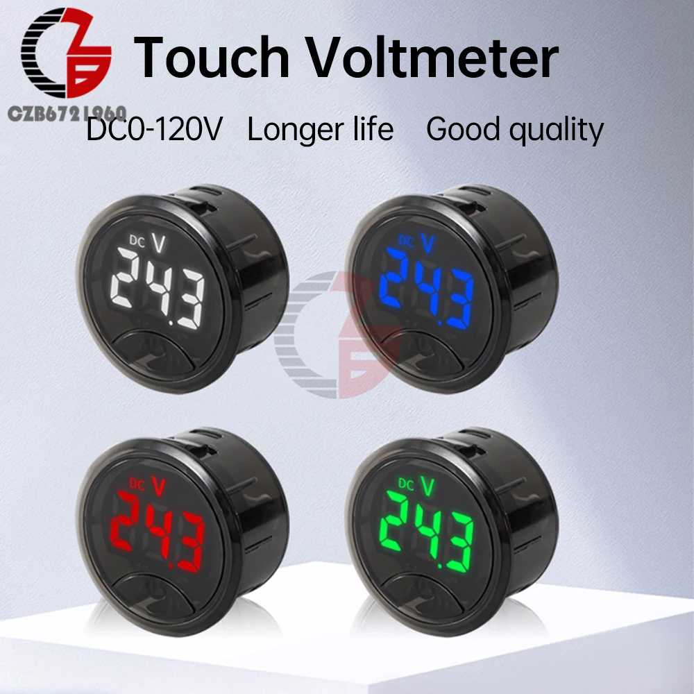 DC 7-120V DC 0-120V LED Display Voltmeter Round Two/Three Wire Panel Voltage Meter DC Touch Voltage Tester for Car Boat Marine