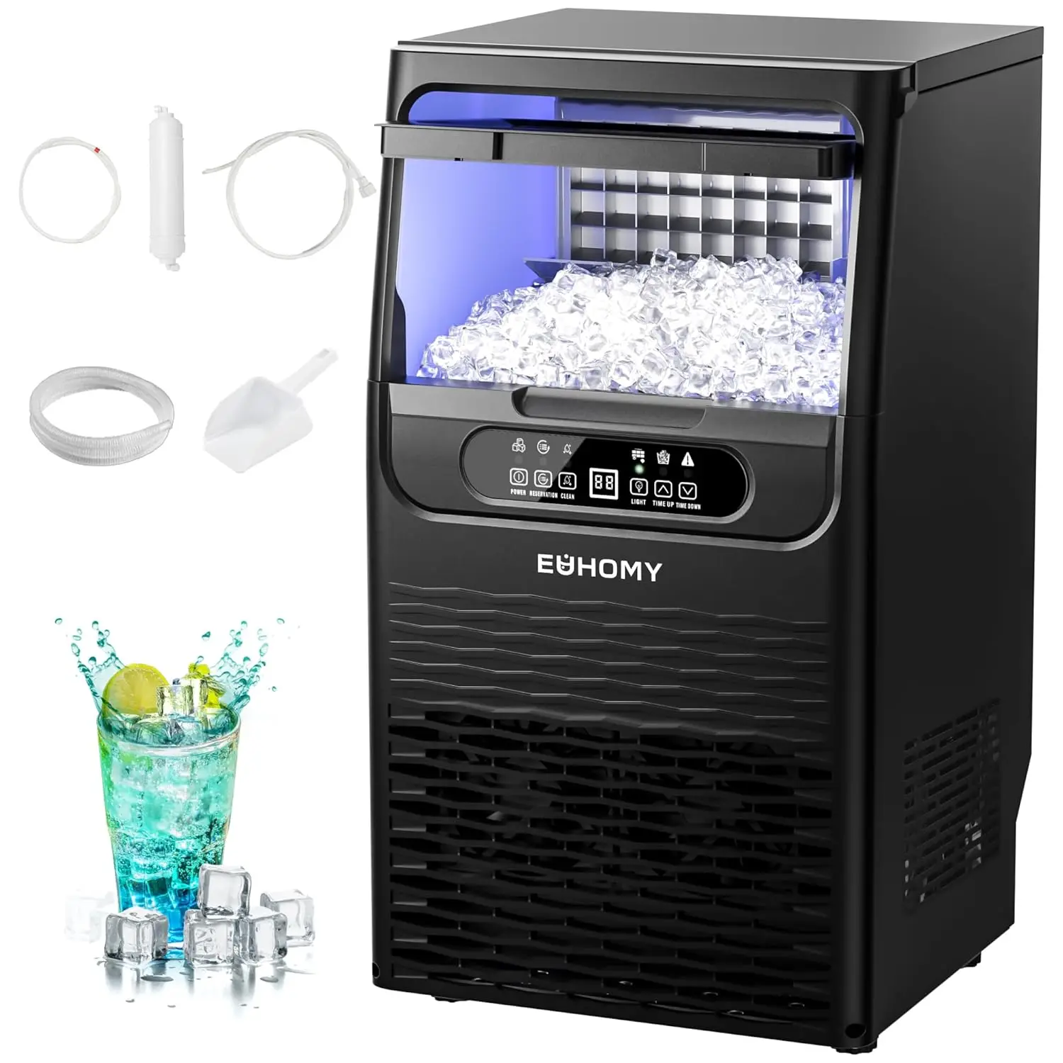 Commercial Ice Maker, 80lbs/24H, 36 Cubes in 8-12 Mins, Under Counter with Filter, 12lbs Storage for Home/Bar/Cafe