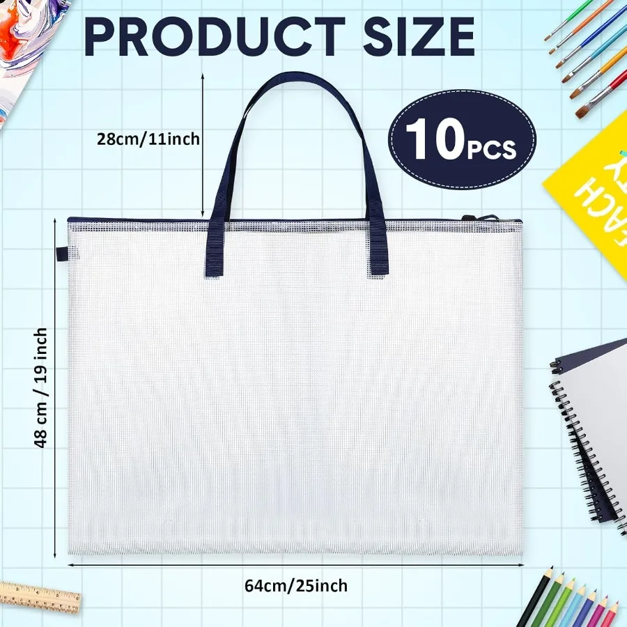 Reginary 10 Pcs 19x25 Inch Art Portfolio Bag Bulk with Zipper and Handle Transparent White Bags for Artwork Posters Bulletin Bo