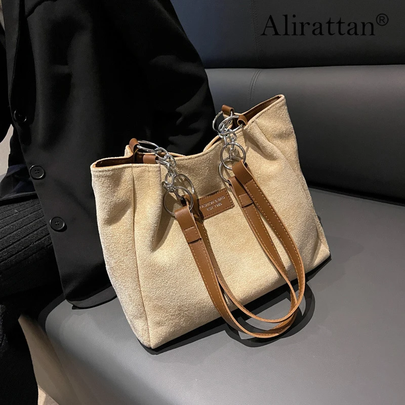 

Alirattan Frosted Suede 2022 New Fashion Solid Shoulder Bag Commuter Large Capacity Soft Leather Portable Crossbody Bag