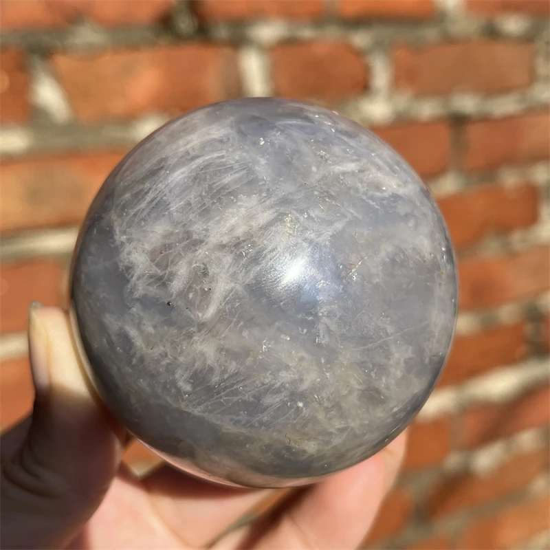 Rare Natural Blue Rose Quartz Sphere with Snow-like Ghost Inclusion – Handcrafted Gemstone Ball Energy Healing Home Decor