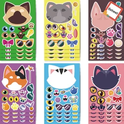 6/12Sheets Cute Cat Face Sticker For Kids Make-a-face Children Puzzle Stickers Game Fun Craft DIY Education Creative Jigsaw Toys