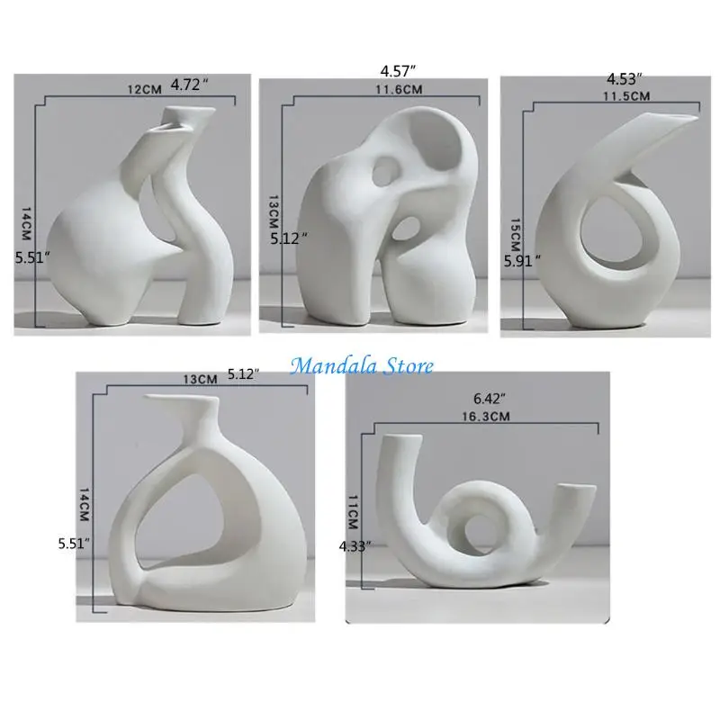 U2JC Nordic White Ceramic Vase Abstract Modern Irregular Flower Pot Decor