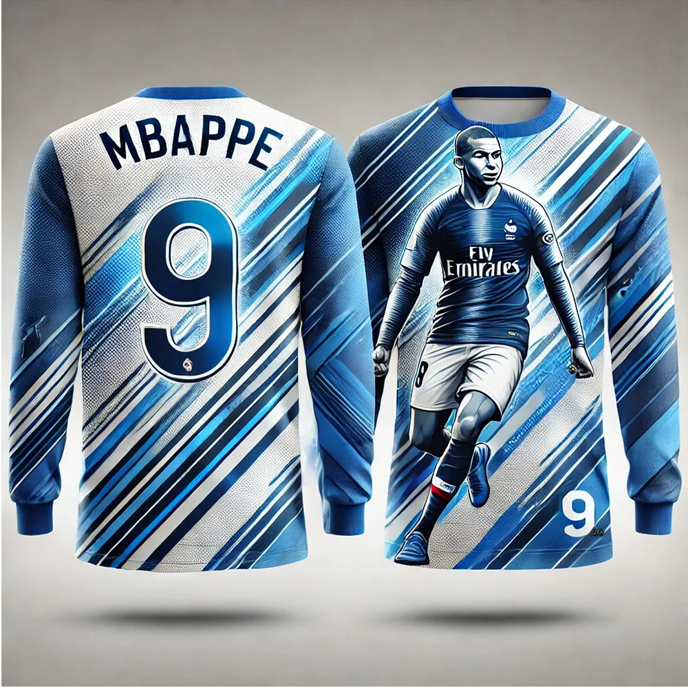 No.9 Mbappe Football Jersey Fashionable Hot Selling Long Sleeved T-shirt Casual Loose Street Oversized Youth And Children's Top