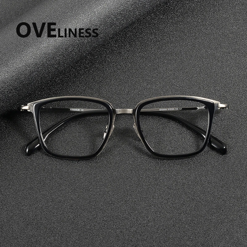2027 Acetate Titanium Eyeglasses Frame Men Square Brand Design Glasses Frame Women Ultralight-Weight Retro Eyewear Spectacles
