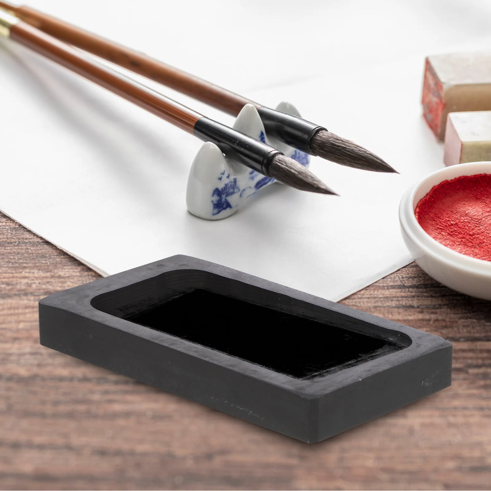 

1Pcs Inkstone Natural Stone Chinese Calligraphy Painting Tool 4 Inch Smooth Surface Ink Grinding Stone for Students Beginners