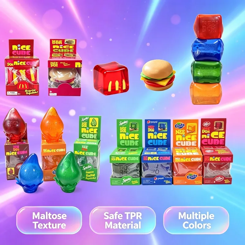 Needoh Cola Cube Hamburger Squishy Squeeze Toy Translucent Stretchy Non-Toxic Anxiety Relief Sensory For Adults Birthday Gift