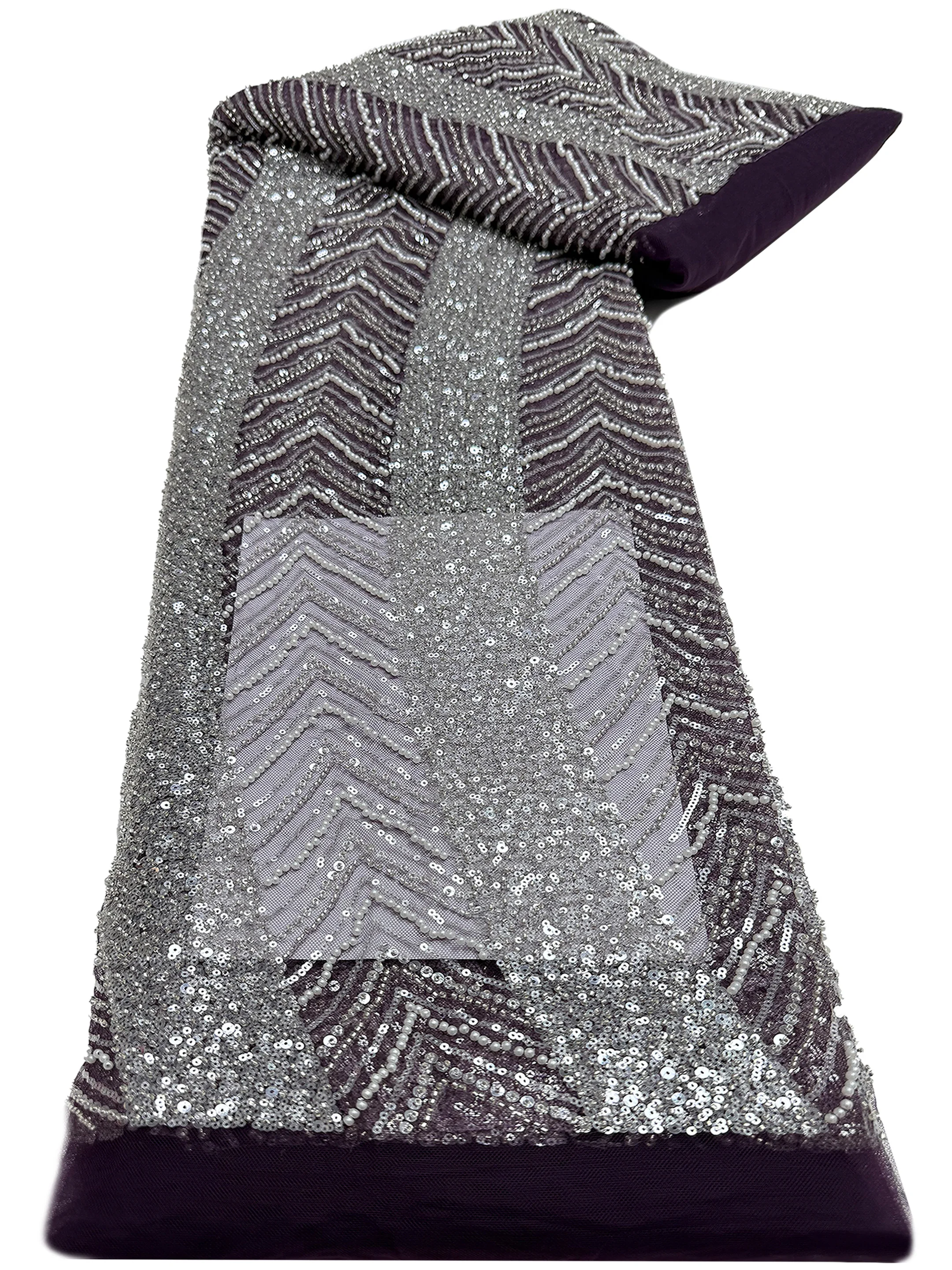 2025 African Handmade Sequins Net Pearls Lace Fabric French Heavy Beaded Tulle Lace Fabric For Bridal Party Dress Material