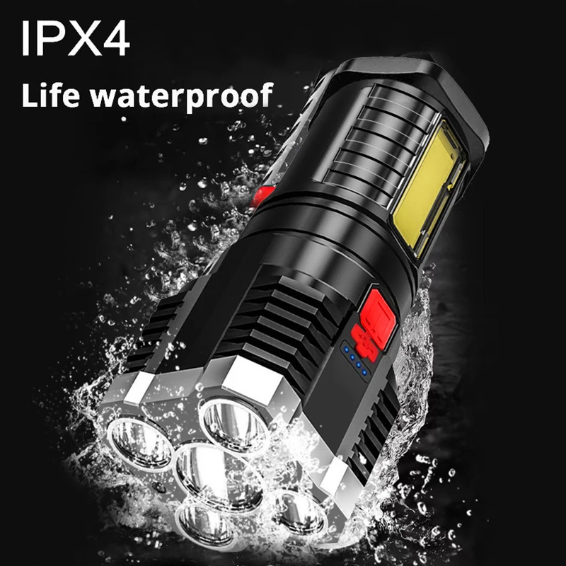 5LED High Power Led Flashlights Rechargeable Camping Spotlight with Side Light 3 Lighting Modes for Camping Adventure Outdoor