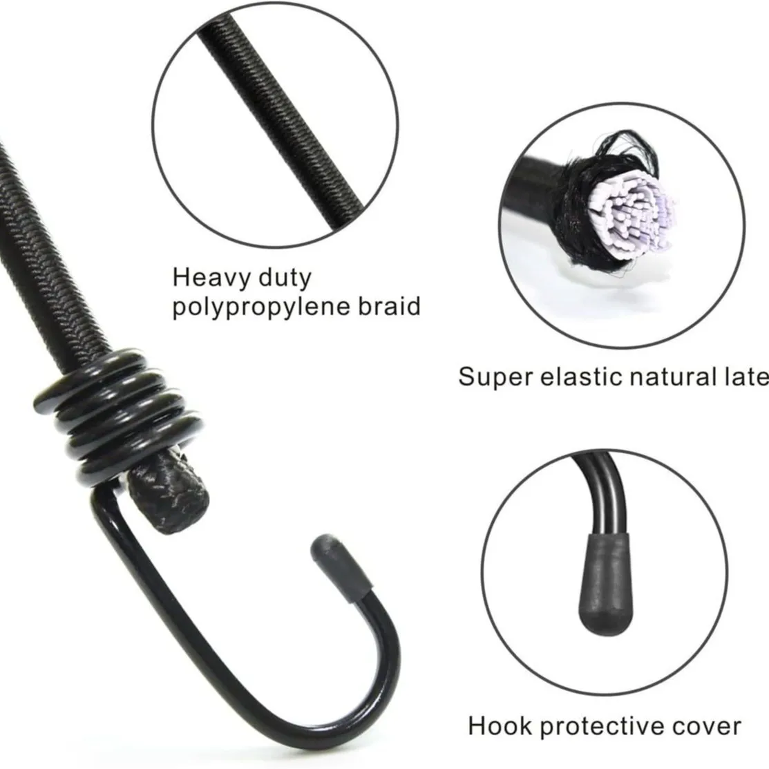 

4Pcs Bungee Cords with Hooks Includes 45cm 60cm 75cm 90cm Outdoor Elastic Bungee Straps for Securing Tarps Luggage Tents Bikes