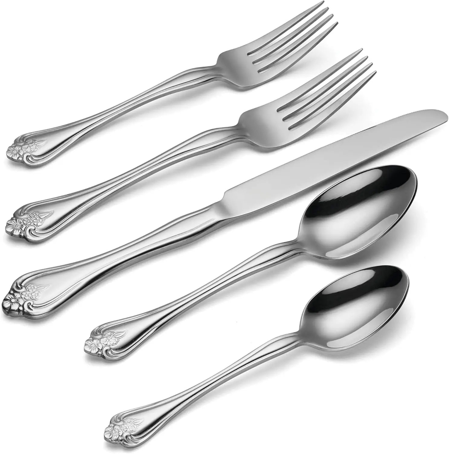 45-Piece Stainless Steel Flatware Set, Service for 8, Dishwasher Safe, Everyday Silverware