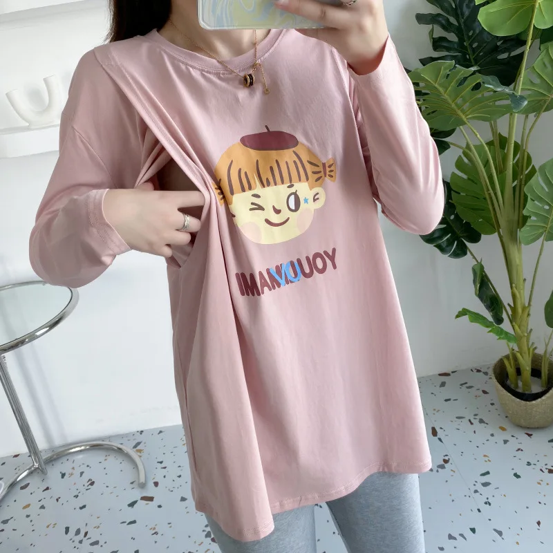 

Maternity Casual Long Sleeve Nursing T-Shirt Tops Women Breastfeeding Casual Blouse Pregnancy photoshoot Clothing Cartoons Tops