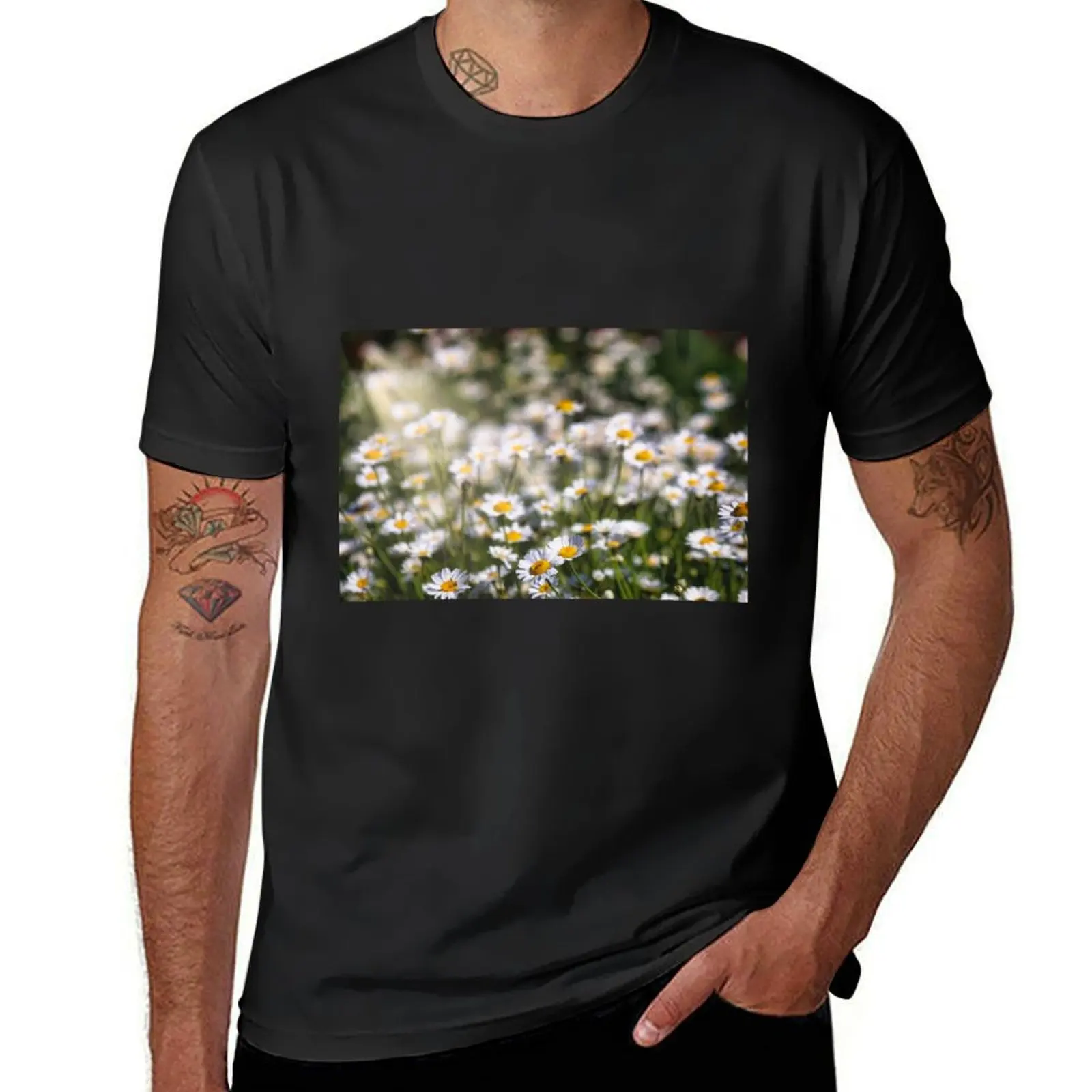 White chamomile flowers sping season meadow T-Shirt tees summer tops mens t shirts pack