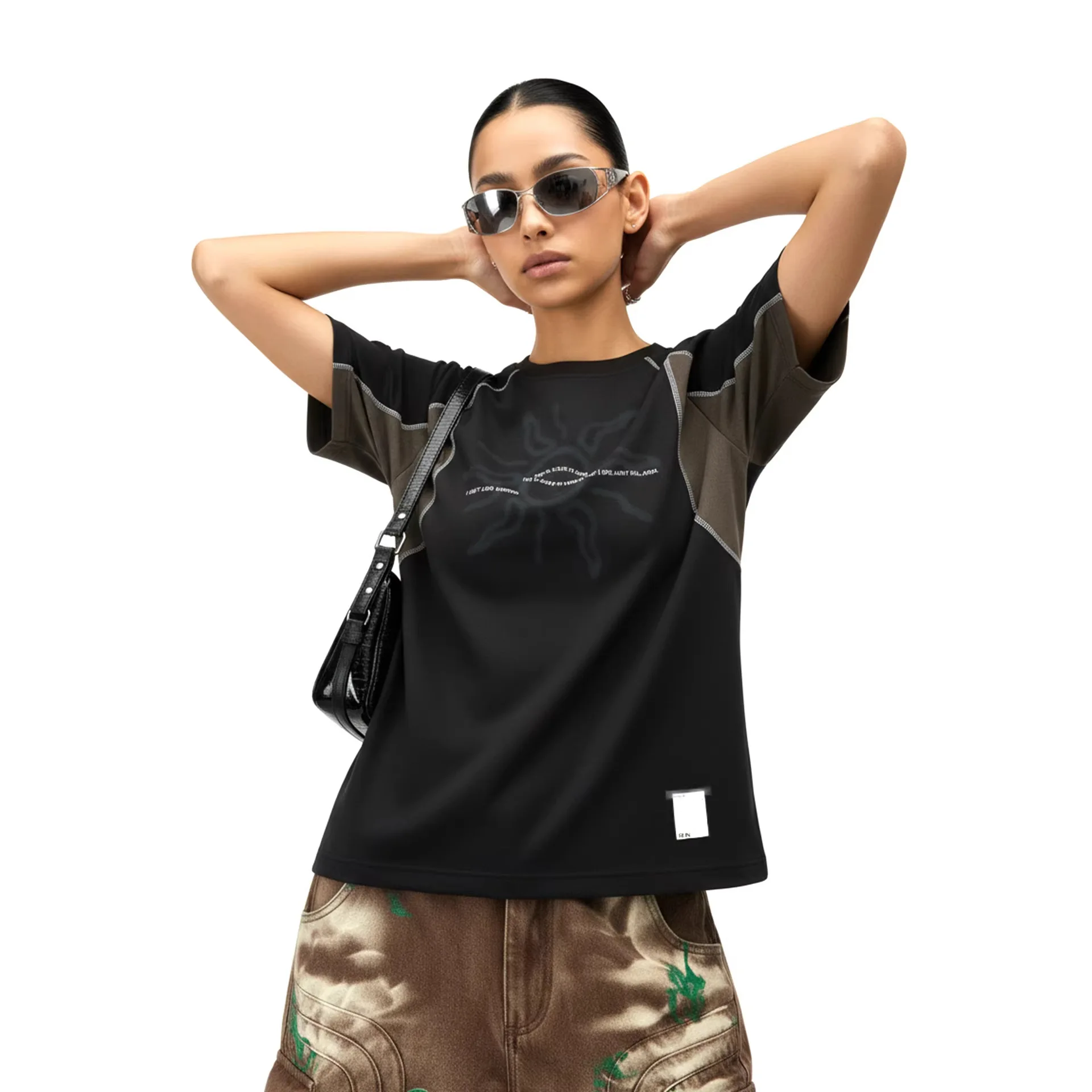 

Men's Loose Athletic Short - Sleeved T - Shirt with Totem Print & Color - Blocked Stitching: Streetwear Patchwork New Arrival