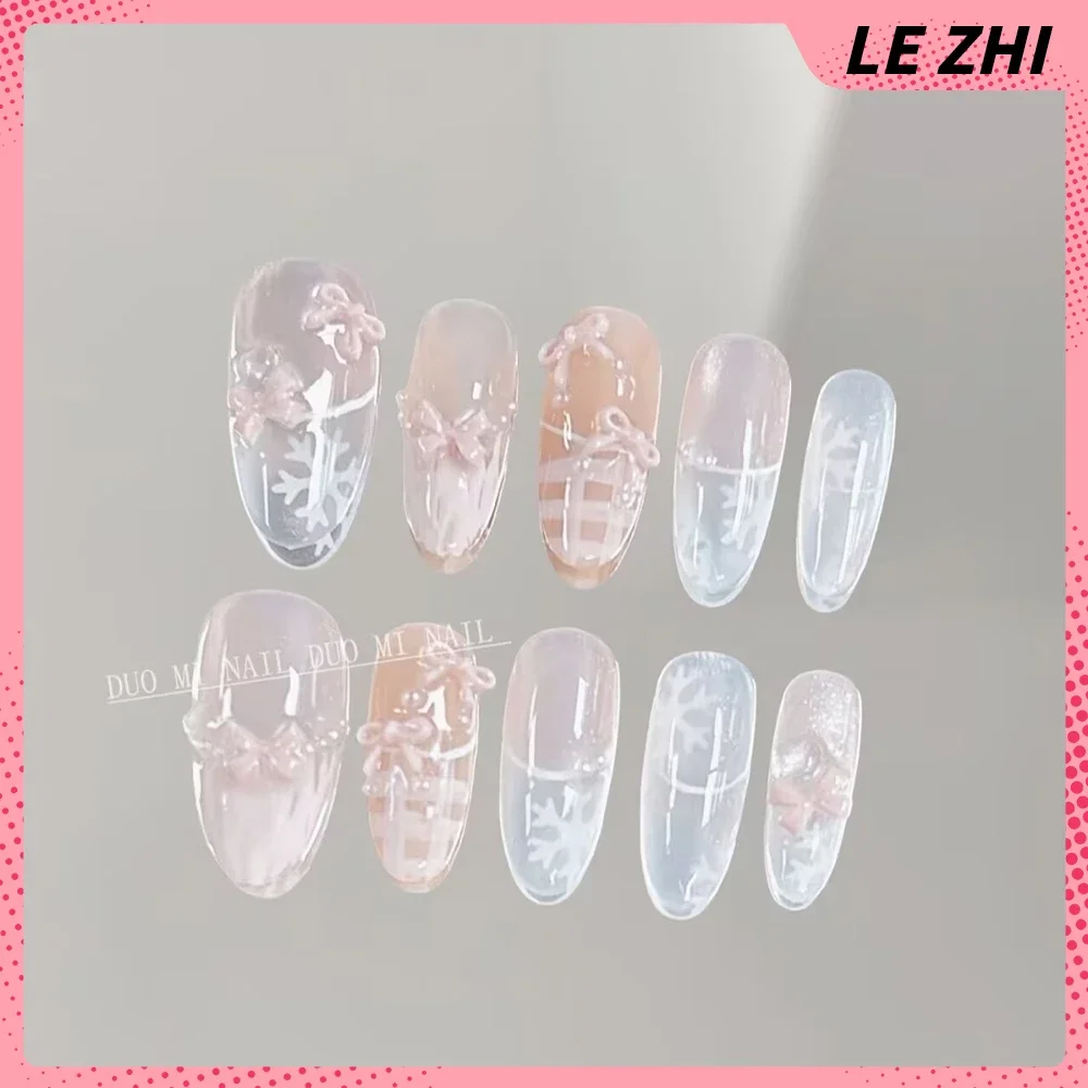 Kawaii Beautiful Candy Color Handmade Wearable Full Cover Nails Bow Cherry Strawberry Pearl Love Flower Butterfly Press On Nails