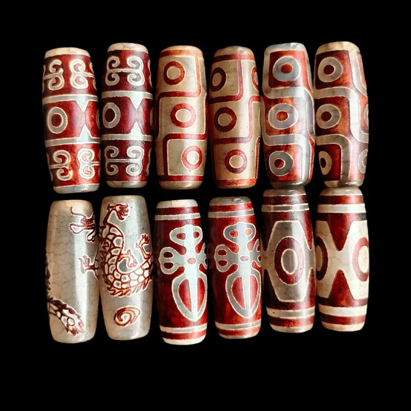 2Pcs Vintage Natural Stone Ji bead Tibetan Dzi Agate Beads Loose Spacer DIY Beads Tube Charms for Jewelry Making DIY Necklace image 2