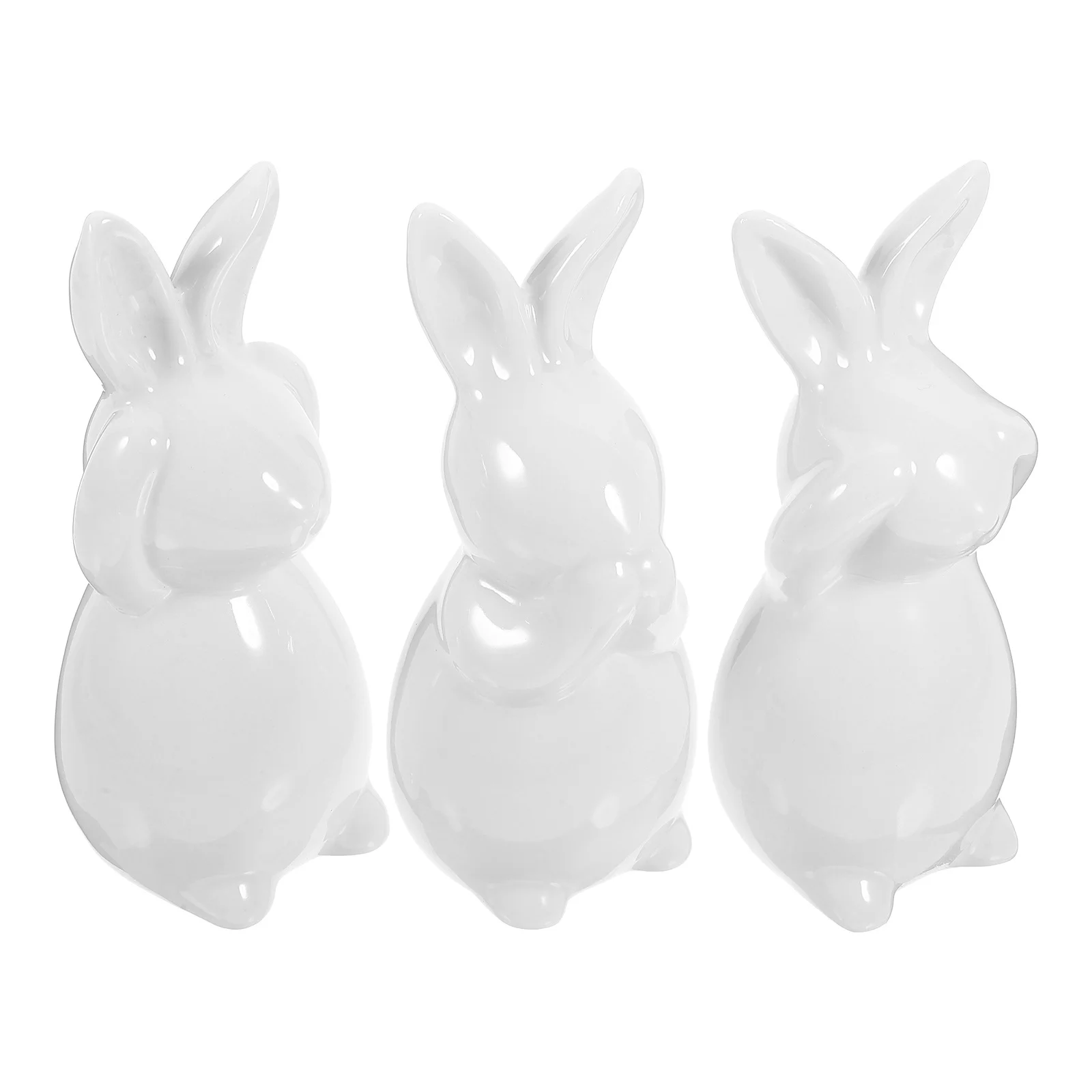 

1Set Nordic Hear See Speak No Bunny Decoration Ceramic White Rabbit Statue Table Ornament Hear See Speak No Bunny Figurines