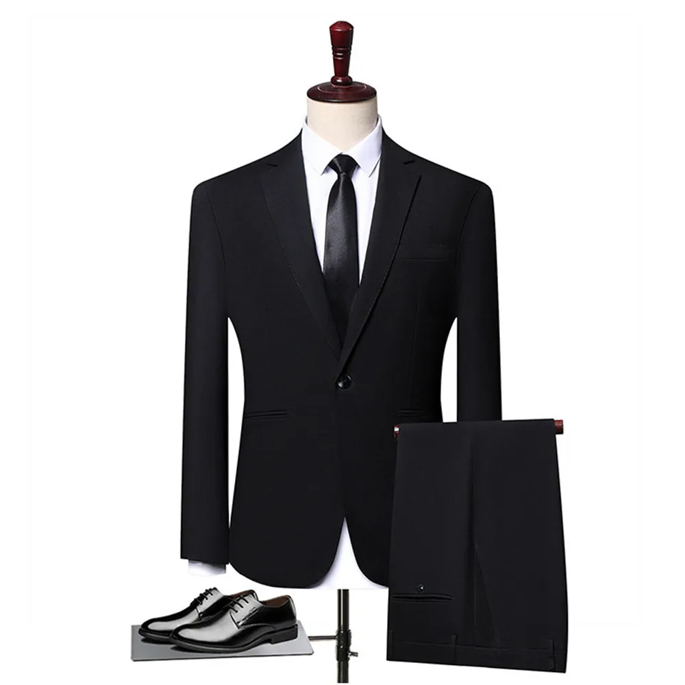 

High-quality men's suit two-piece set - obese man's business wedding outfit with stretch and anti-shrink properties