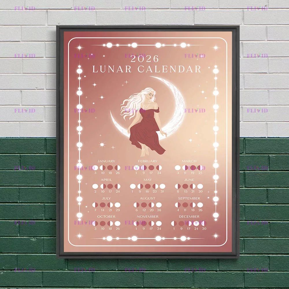 2026 Lunar Phase Calendar, Moon Magic Wall Art Canvas Painting,Moon Phases Witchcraft Art Poster And Print Home Decor Unframed