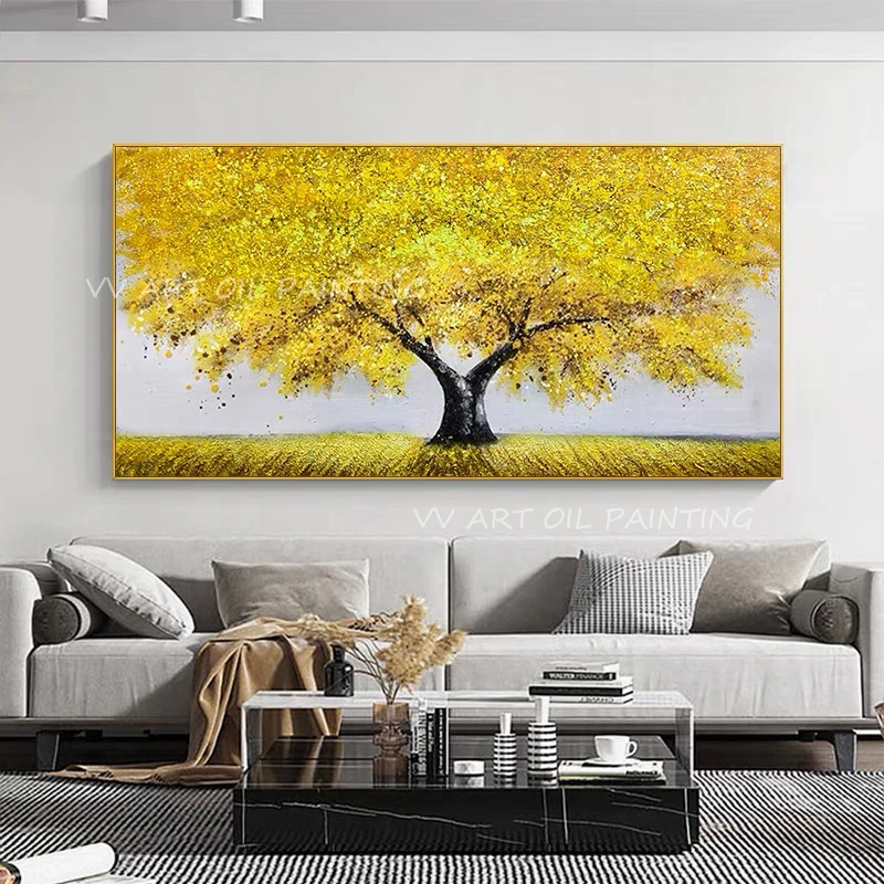 Gold foil tree forest Hand Painted Oil Paintings Hand made on Canvas Art Wall Pictures For Living Room Home Wall Decor 100% H