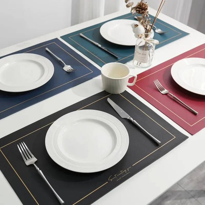 4pc Set Placemats with Coaster PU Leather Nordic Style Tableware Pad Coffee Table Non-Slip Waterproof Washable Kitchen Mats