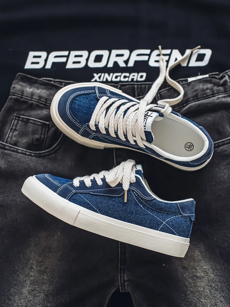 Casual Canvas Shoes for Men Trendy All-Match Low-Top Flat Heel Thick Bottom Fashionable Spring Autumn Wear Resistant Rubber Sole