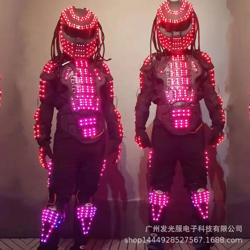 Men Armor Helmet LED Warrior Light Up Futuristic Clothing  Nightclub Stage Performance Cosplay Robot Costume Party Festival Suit