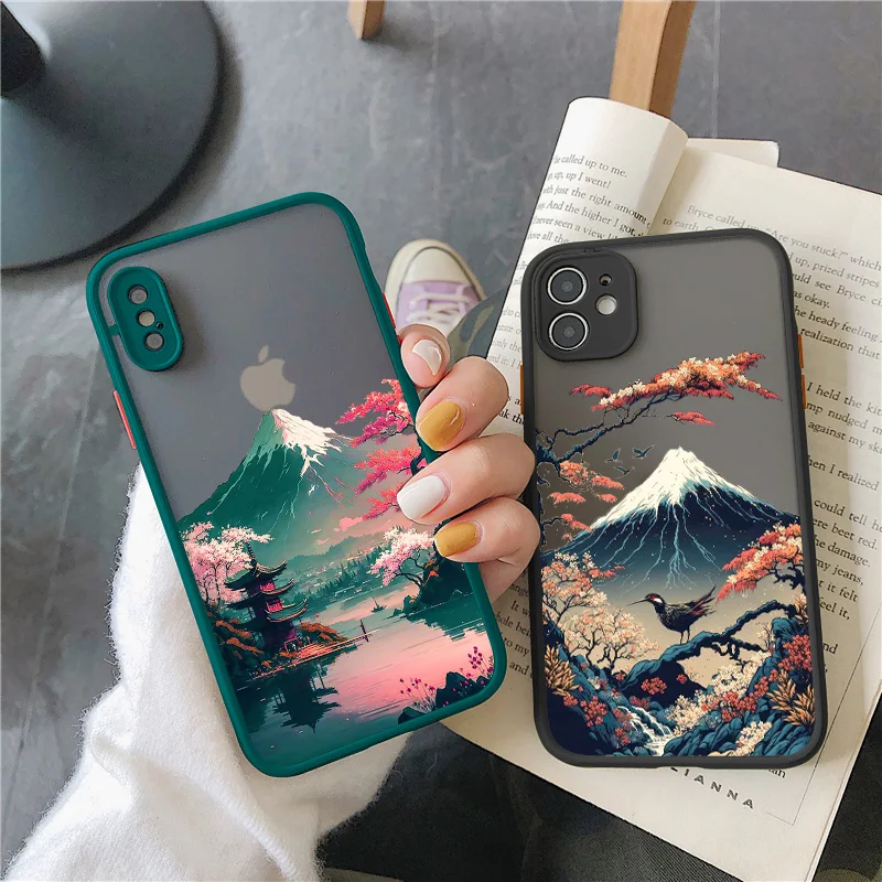 Japanese Aesthetic Mount Fuji Landscape Phone Case For iPhone 7 8 Plus 16 14 13 12 11 15 Pro Max Mini XR XS X Shockproof Cover