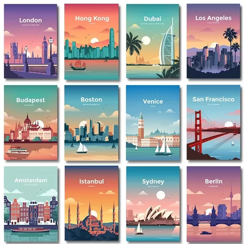 لوحة قماشية للسفر إلى المدينة العالمية ، ملصقات لندن ، فينيسيا ، سيدني ، دبي ، بوسطن ، لندن ، باريس ، مطبوعات فنية جدارية ، ديكور الغرفة