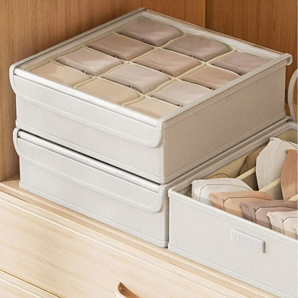 6/12/16 Grid Underwear Storage Box with Lid Oxford Cloth Clothing Bra Cabinet Drawer Visible Foldable Socks Organizer Toy