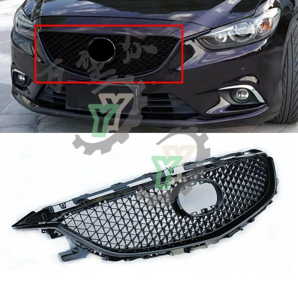 

High quality Diamond style Front Bumper Grill Upper Mesh Grilles For Mazda 6 Atenza 2014 2015 2016 Car accessories racing grille