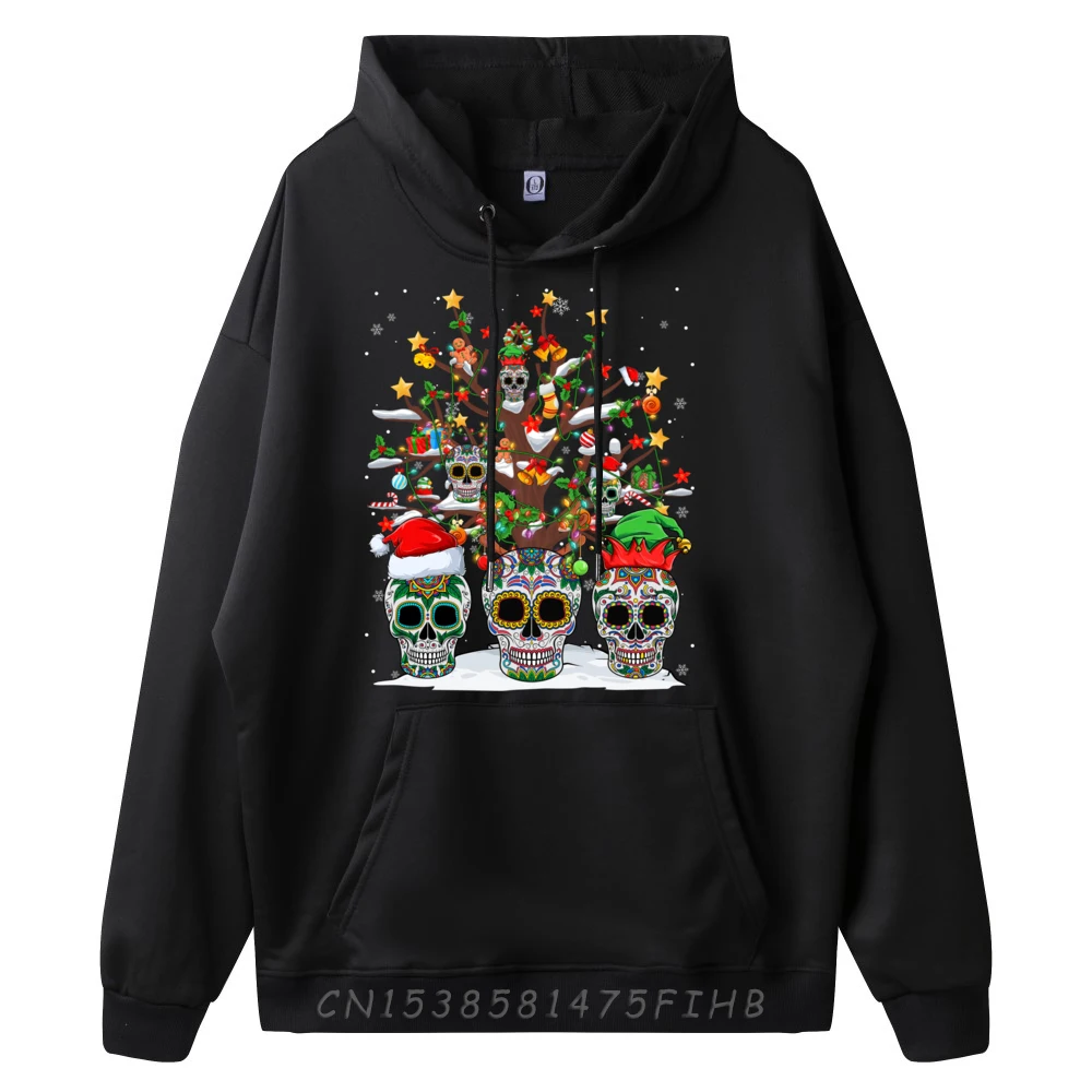 Santa Elf Reindeer Sugar Skulls Christmas Tree Lights Xmas Grpahic Tee Men's Sweatshirts Family