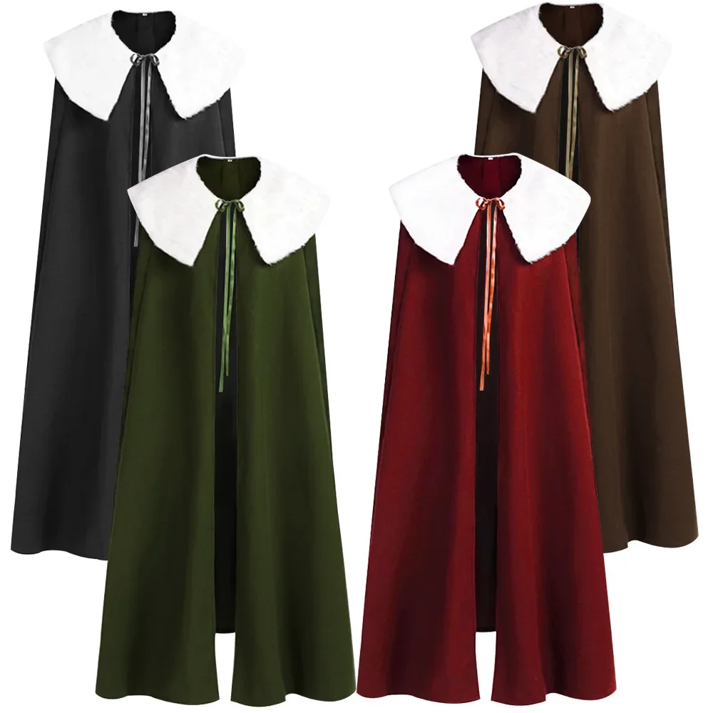

Men's Medieval Winter Cloak Thick Collar Larp Vicking Knight Cosplay Cape Coat Gothic Women Retro Mantle Halloween Costume
